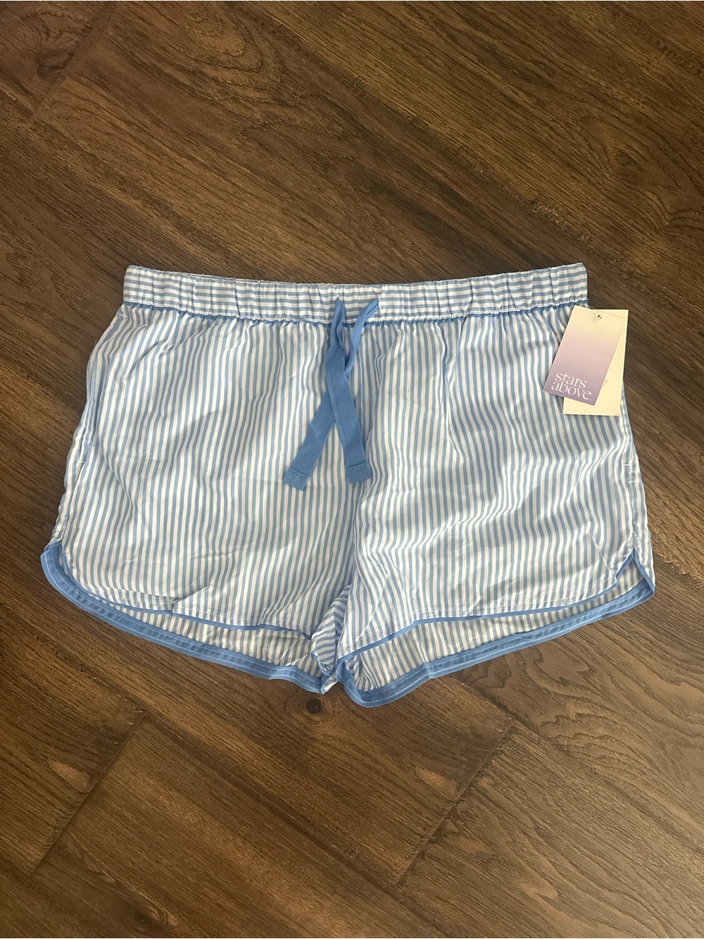 NWT Stars Above Striped Light Blue and White Women's Lounge Shorts - Size Medium